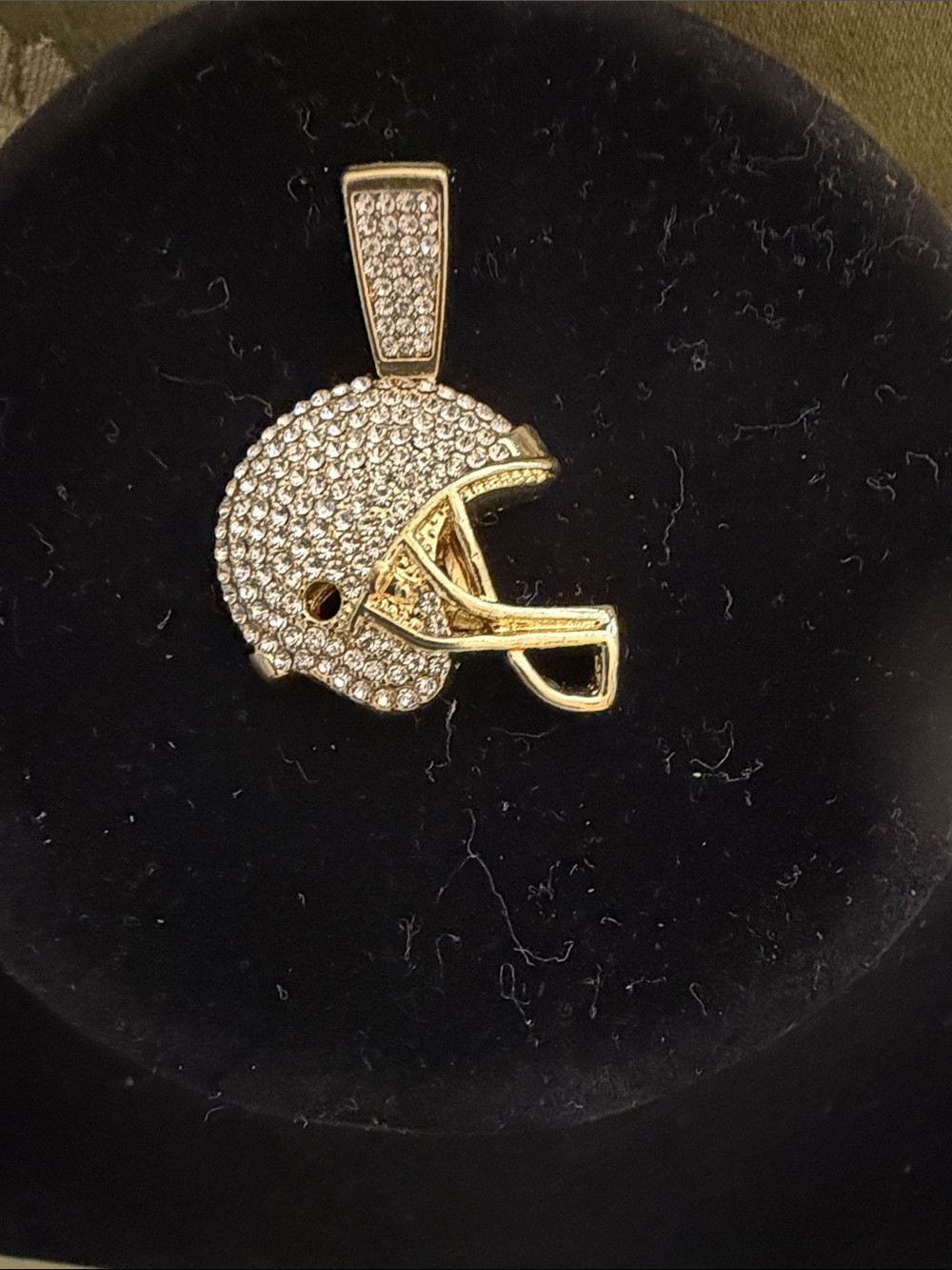 Gold and Crystal Football Helmet Pendant Necklace